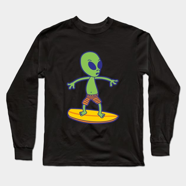 Space Series : Alien Surfing Long Sleeve T-Shirt by heytiyok